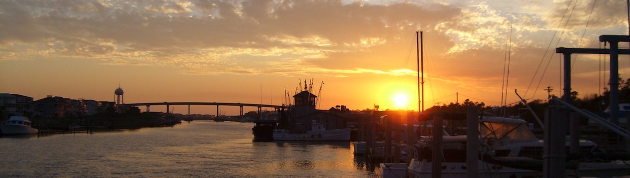 The Holden Beach bridge over the Intracoastal Waterway at sunset